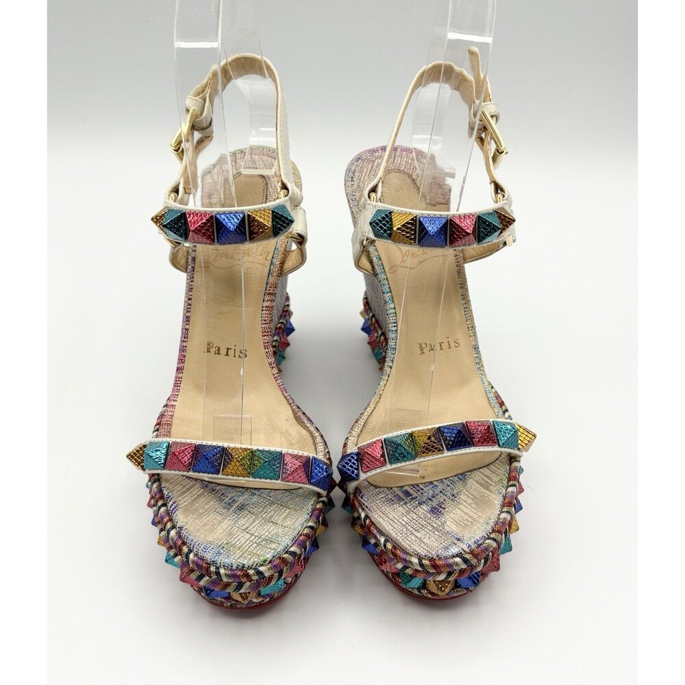 Christian Louboutin Multicolor Rainbow Leather Cataclou Espadrille Wedges EU 35 - Picture 6 of 11